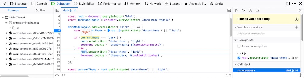 Paused inside the `else` clause