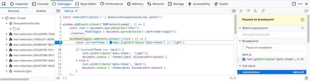 Hover over variables and functions to inspect them